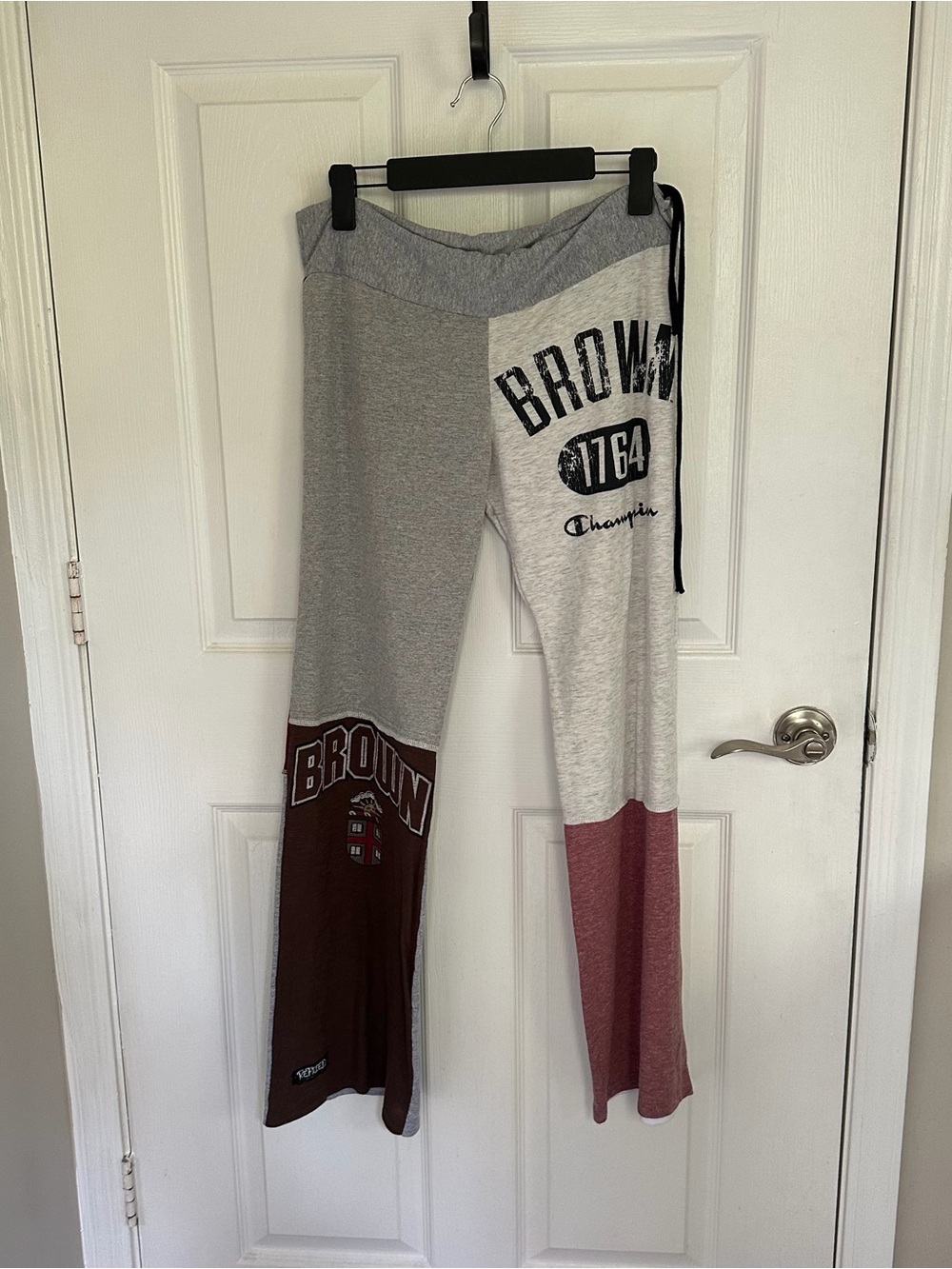 Vintage Brown University Patchwork Colorblock Joggers Pant 100% Cotton Sz M
